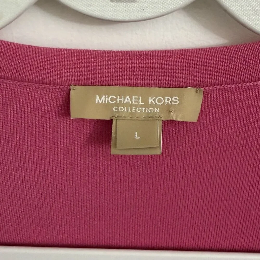 Michael‎ Kors Collection Cashmere Cardigan Womens Large Pink Sweater V-Neck